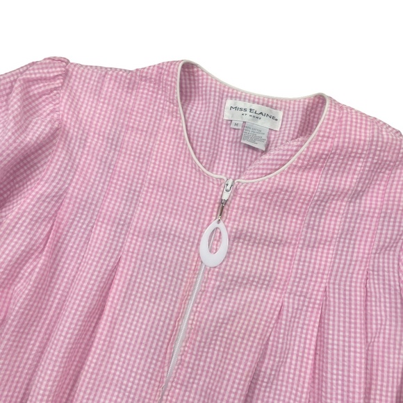 Miss Elaine Medium Pink White‎ Duster Robe Full Zip Cotton Poly Blend Pockets - Picture 2 of 5